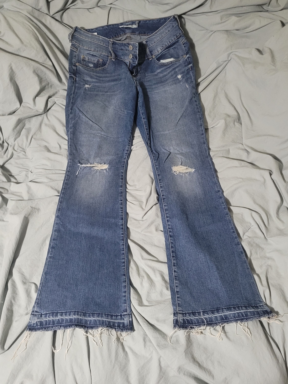 Torrid Medium Blue Distressed Flare Jeans with Frayed Hem Sz12